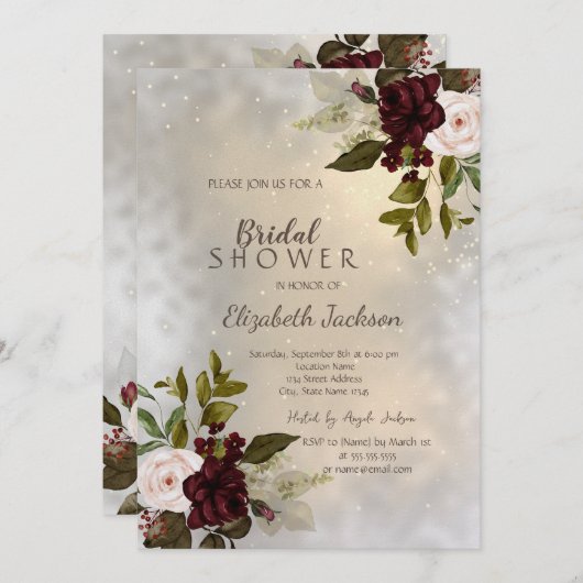 シックエレガントブルゴーニュバラ 招待状 (正面/裏面)