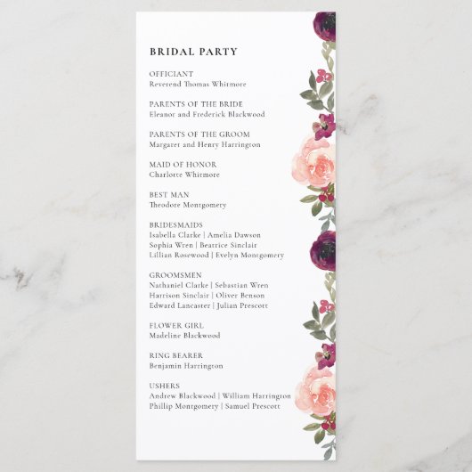 シックエレガントブルゴーニュ水彩フローラ結婚ズ プログラム (裏面)