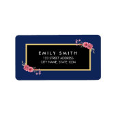 シックエレガントブルーと水彩フローラアドレス ラベル (正面)