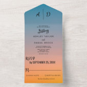 シックエレガントブルーのオレンジ色のオールインワンウェディング招待 オールインワン招待状 (内側)