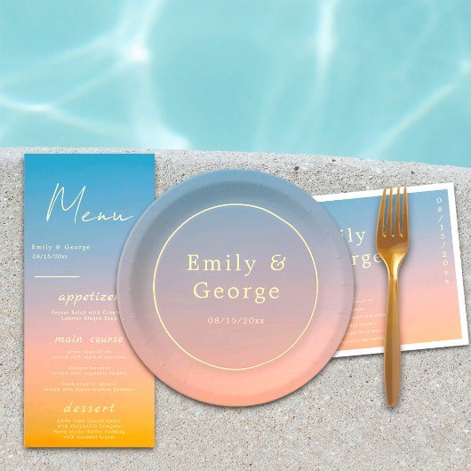 シックエレガントブルーオレンジクモダンラス結婚ズ ペーパープレート