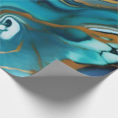 シックエレガントブルーグリーン金ゴールドフェイク大理石 ラッピングペーパー (角)