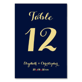 シックエレガントブルーフェイク金ゴールド結婚ブライダルシャワー テーブルナンバー