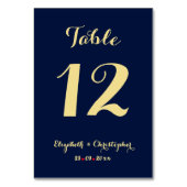 シックエレガントブルーフェイク金ゴールド結婚ブライダルシャワー テーブルナンバー (裏面)