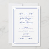 シックエレガントブルーフランスのヴィンテージウェディング 招待状 (正面)