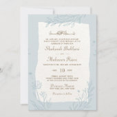 シックエレガントブルーフローライスラーム結婚ズモノグラム 招待状 (正面)