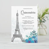 シックエレガントブルーフローラエッフェルタワーキンセアニェラ 招待状 (スタンド正面)