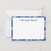 シックエレガントブルーフローラルパターカスタムン ノートカード (正面)