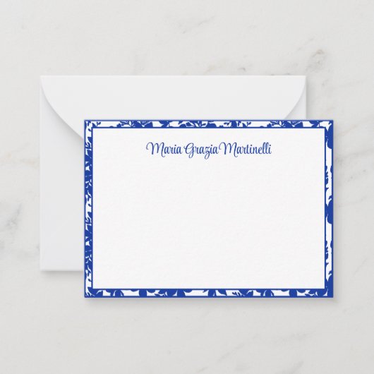 シックエレガントブルーフローラルパターカスタムン ノートカード (正面)