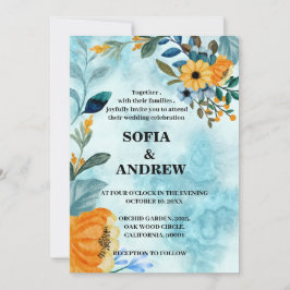 シックエレガントブルーフローラ水色 招待状