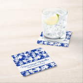 シックエレガントブルーホワイトフローラルパターン スクエアペーパーコースター (インサイチュ)