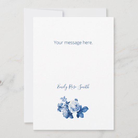 シックエレガントブルーヴィンテージバラ ノートカード (裏面)