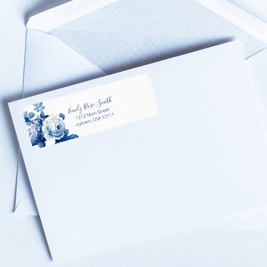 シックエレガントブルーヴィンテージバラ ラベル