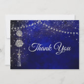シックエレガントブルー王室のオーナメントクリスマス サンキューカード (正面)