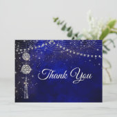 シックエレガントブルー王室のオーナメントクリスマス サンキューカード (スタンド正面)