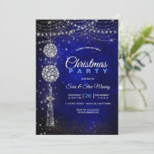 シックエレガントブルー王室のオーナメントクリスマス 招待状 (スタンド正面)