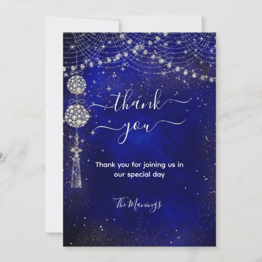 シックエレガントブルー王室のオーナメント感謝していユー カード (正面)