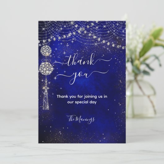 シックエレガントブルー王室のオーナメント感謝していユー カード (スタンド正面)