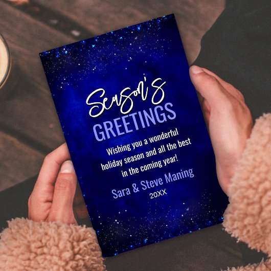 シックエレガントブルー王室のグリッターフェイククリスマス シーズンカード