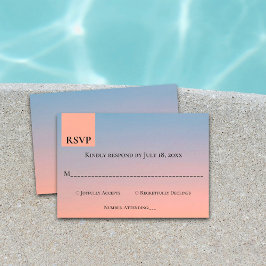 シックエレガントブルー結婚オレンジ 出欠カード