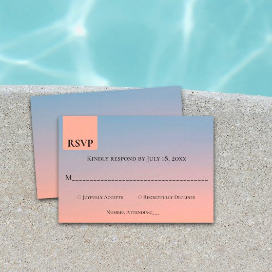 シックエレガントブルー結婚オレンジ 出欠カード