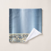 シックエレガントブルー金属金ゴールド渦巻き バスタオルセット (ウォッシュタオル)