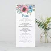 シックエレガントブルー&ピンクウォーターカラーフローラ結婚ズ メニュー (スタンド正面)