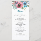 シックエレガントブルー&ピンクウォーターカラーフローラ結婚ズ メニュー (正面)