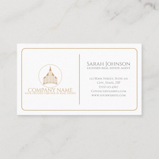 シックエレガントブルー、ホワイト、ブラウン実在エステートエージェント 名刺 (裏面)