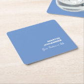シックエレガントプレーンスタイリッシュブルーのミニマル スクエアペーパーコースター (アングル)