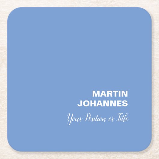 シックエレガントプレーンスタイリッシュブルーのミニマル スクエアペーパーコースター (正面)