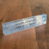 シックエレガントプレーンスタイリッシュブルースカイ&クラウド デスクネームプレート (側面)