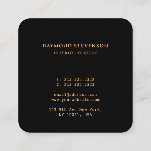 シックエレガントプロフェッショナル金ゴールドモノグラムの スクエア名刺 (裏面)