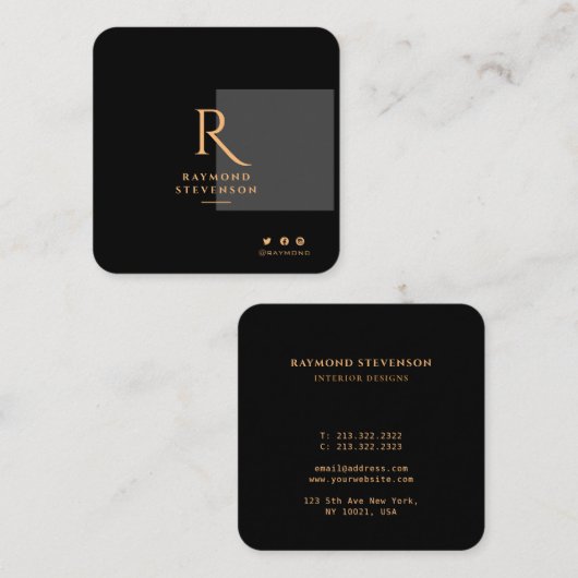 シックエレガントプロフェッショナル金ゴールドモノグラムの スクエア名刺 (正面/裏面)