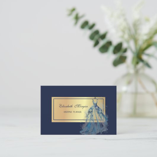 シックエレガントプロフェッショナル、ブルードレス 名刺 (スタンド正面)