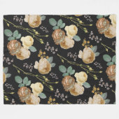 シックエレガントベージュバラフローラオンブラック フリースブランケット (正面(横))