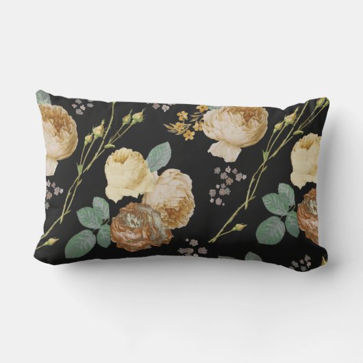シックエレガントベージュバラフローラオンブラック ランバークッション (裏面)