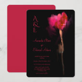 シックエレガントホットレッドチューリップフローラモノグラム結婚ズ 招待状 (正面/裏面)