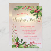 シックエレガントホリーベリーカンパニークリスマスパーティー 招待状 (正面/裏面)