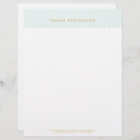 シックエレガントホワイトとターコイズ格子パターン レターヘッド (正面/裏面)