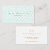 シックエレガントホワイトとターコイズ格子パターン 名刺 (正面/裏面)