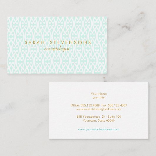 シックエレガントホワイトとターコイズ格子パターン 名刺 (正面/裏面)