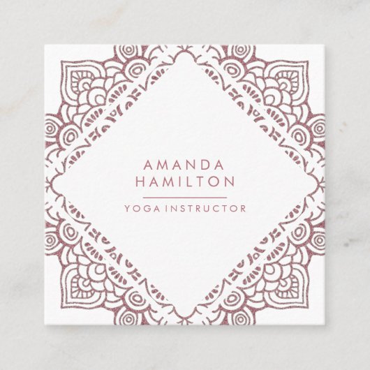 シックエレガントホワイトとバラ金ゴールド曼荼羅 スクエア名刺 (正面)