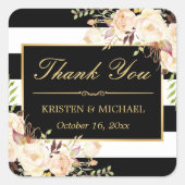 シックエレガントホワイトアイボリーフラワーサンキュー スクエアシール (正面)