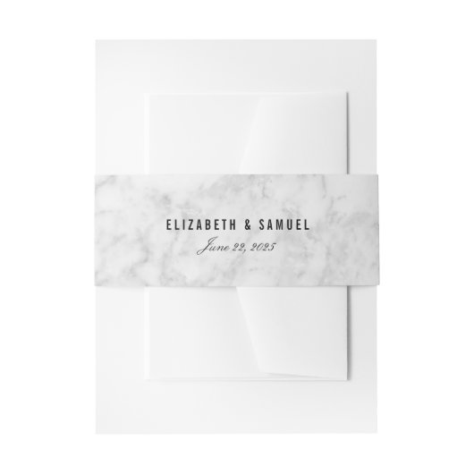 シックエレガントホワイトグレイ大理石結婚ズベリーバンド 招待状ベリーバンド (正面例)