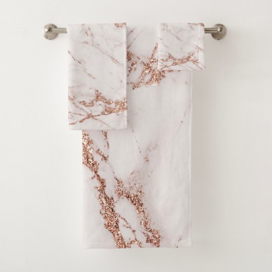 シックエレガントホワイトグレーバラ金ゴールドグリッター大理石 バスタオルセット (インサイチュ)