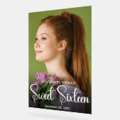 シックエレガントホワイトスクリプトSweet sixteenフォトキャッシュ アクリルサイン (傾斜)