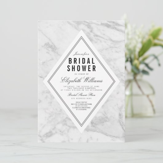 シックエレガントホワイトマーブルブライダルシャワー招待状 招待状 (スタンド正面)