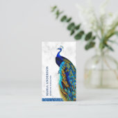 シックエレガントホワイトマーブルブルーインディアン孔雀 名刺 (スタンド正面)
