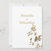 シックエレガントホワイト金ゴールドグリッター結婚フローラ 招待状 (裏面)